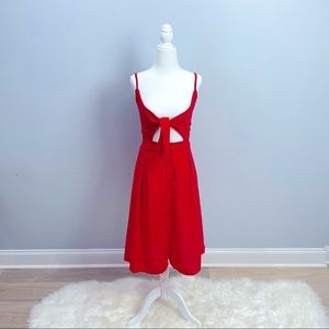 Red Spaghetti Strap Tie Front Button Down Dress